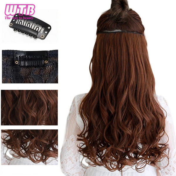 WTB Synthetic 60cm Long Wavy 5 Clip in One Pieces Hair Extensions High Tempreture Fiber Black Brown for Women Hairpieces