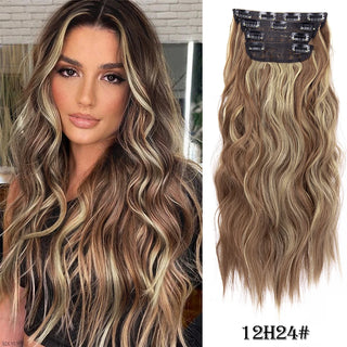 Buy wavy-12h24 Leeons Synthetic Hair 11Clips in Hair Extension Body Wave 20&quot;Hair Extension Clip for Women Synthetic Hair Extensions Brown Ombre