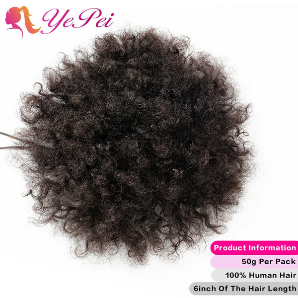 6inch Short Afro Puff Drawstring Ponytail Human Hair Curly Clip in Extensions Hair Bun Chignon Hairpiece Can Buy 2Pcs