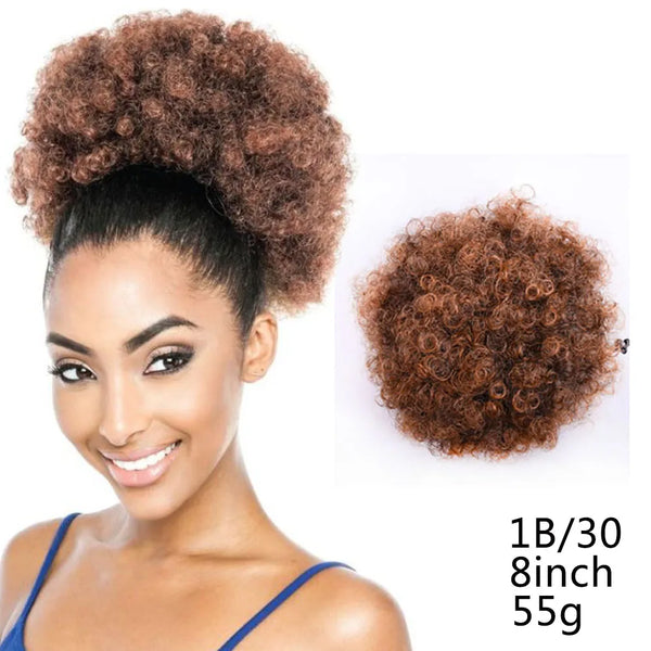 8inch Afro Puff Synthetic Hair Bun Chignon Hairpiece for Women Wig Drawstring Ponytail Kinky Curly Clip in Extensions Pony Tail