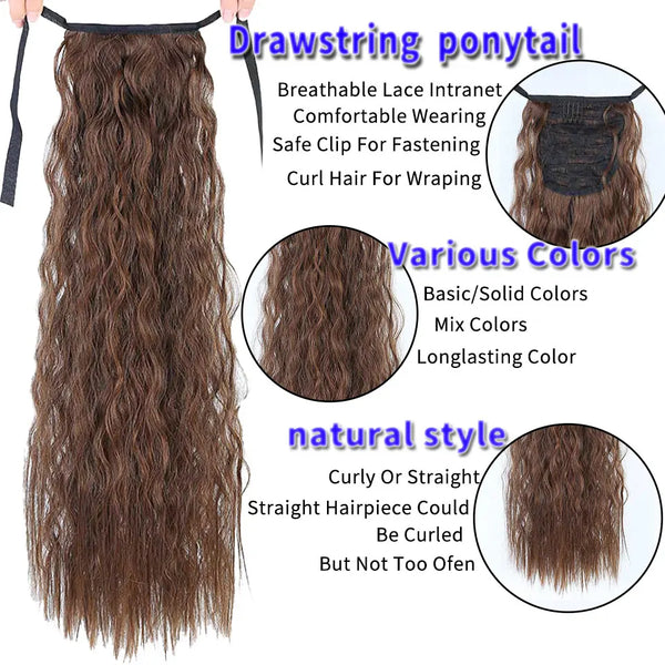 LUPU Synthetic Drawstring Ponytail 18 Inches Long Afro Curly Hair Extensions Hairpieces Pony Tail Fake Hair Heat Resistant