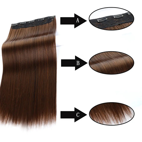 WTB Synthetic Long Straight 5 Clip in Hair Extensions 3/4 Full Head Hairpieces Natural Black to Grey Ombre Two Tones Fake Hair