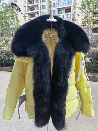 Buy 14 2023 Women Winter  Coat Real Big Fox Fur Collar With Goose Down Jacket Trim Light Autumn Outwear High Quality Lady Coats