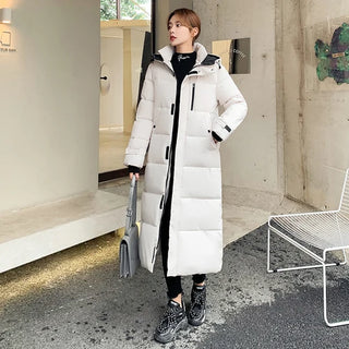 Buy creamy-white 2023 Autumn and Winter Women&#39;s Korean Style Mid-Length Down Jacket Loose Parka Coat Women&#39;s Coat Winter Coat