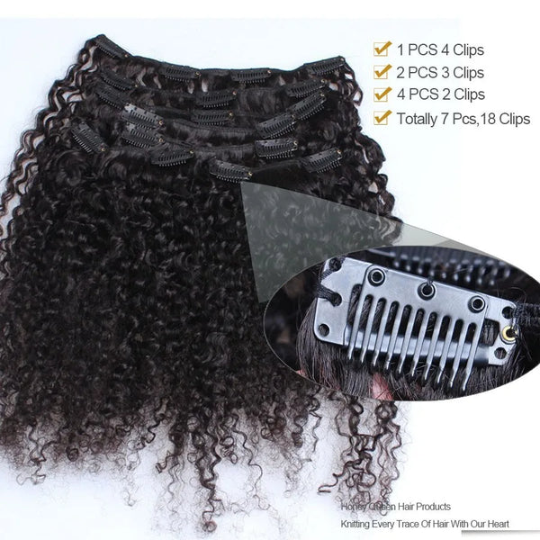 3B 3C Kinky Curly Clip in Hair Extensions Human Hair Afro Kinky Curly Clip Ins Bundles for Black Women 4A Dolago Full Head Sets