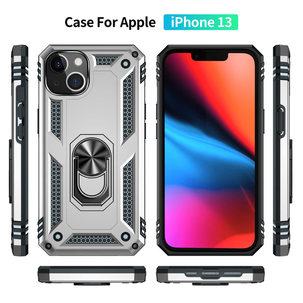 iPhone 13  Case With Kickstand, Heavy Duty Military Grade Protection Phone Case, Built-In 360° Rotate Ring Stand, Shockp