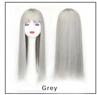 Buy grey Gres Blonde Synthetic Hair Piece Women 3 Clips in Hair Extension With Bangs 22&quot; Long High Temperature Fiber Brown/Grey/Black