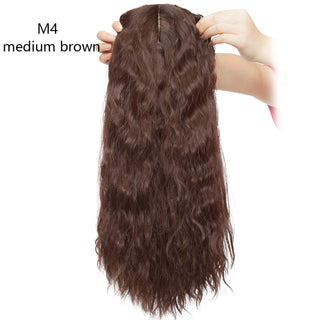 Buy medium-brown HAIRRO 20&#39;&#39; Water Wave Clip in Hair Pieces Black Brown Long Corn Wave Synthetic Hair Pieces for Women