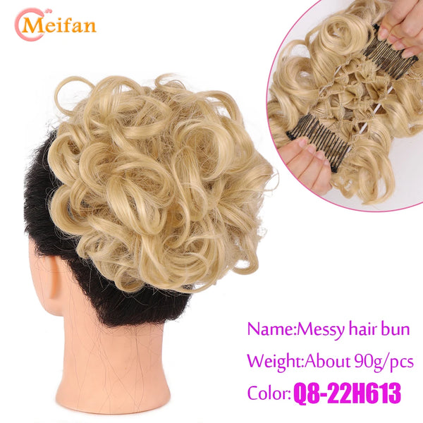 MEIFAN Synthetic Bride Messy Big Hair Bun Curly Chignon With Comb Clips in Hair Tail Cover Ponytail Extension Natural Fake Hair