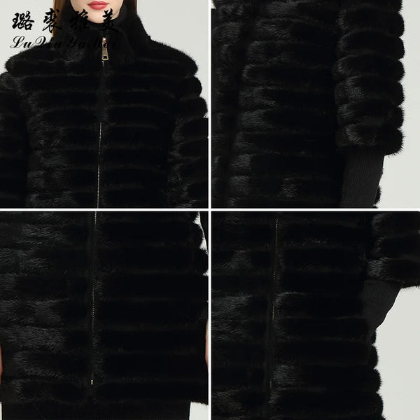 Black Real Mink Fur Coat With Zipper Natural Mink Coats for Women Genuine Mink Coat Russian Winter Warm Women's Fur Jackets