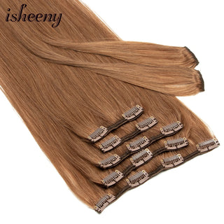 Isheeny 14"-24" Clip in Human Hair Extensions Brazilian Remy Natural Clip Human Hair Extension Real Natural Clip on 80g-140g