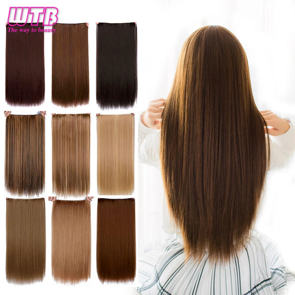 WTB Synthetic 60cm Long Wavy 5 Clip in One Pieces Hair Extensions High Tempreture Fiber Black Brown for Women Hairpieces