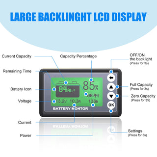 ACOPOWER 500A Battery Monitor, High and Low Voltage Programmable Alarm, Voltage Range 10v-120v