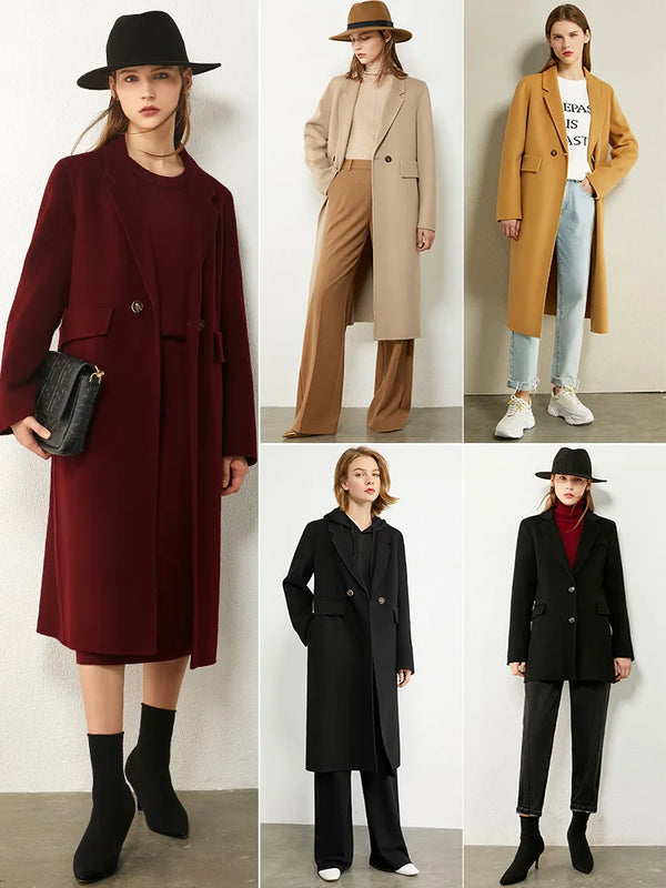 Amii Minimalism Winter 100%wool Women's Coat Temperament Lapel Knee-Length Double-Sided Woolen Coat Winter Coat Women 12030467