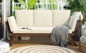 Outdoor Adjustable Patio Wooden Daybed Sofa Chaise Lounge With Cushions for Small Places, Brown Finish+Beige Cushion