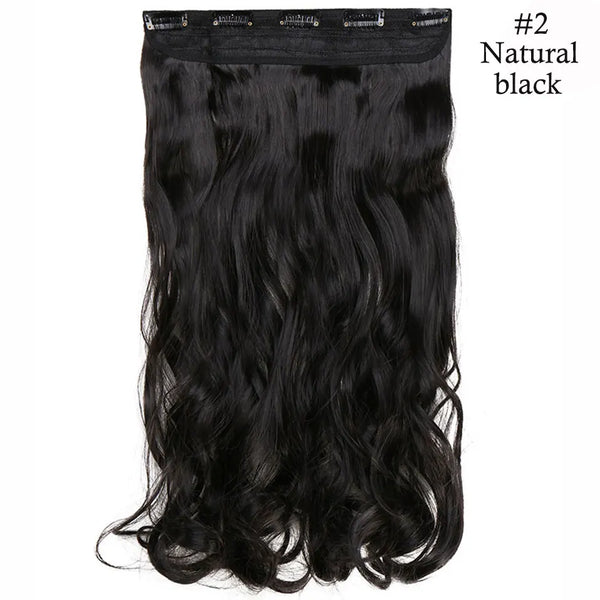 S-Noilite Synthetic 47Color 24Inch Long Wavy Women Clip in One Piece Hair Extensions Black Brown Fake Clip Hairpiece for Women