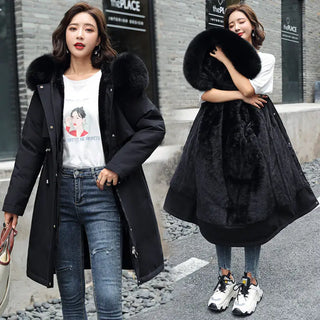 Buy black1 Fashion Winter Jacket Women Warm Coat Long Female Jacket Plus Size 5XL Ladies Parka Winter Coat Women Fur Collar Hooded Outwear