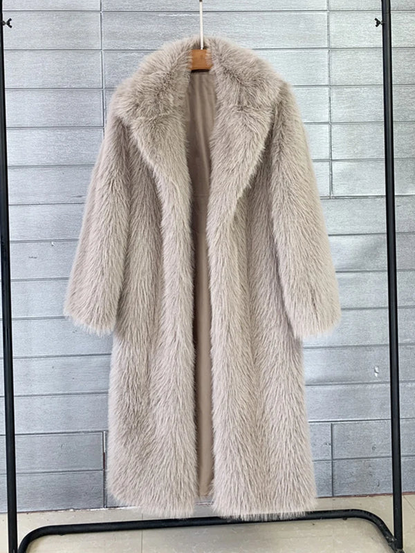 ZADORIN 2024 Winter Fluffy Jacket Women Solid Lapel Long Faux Fox Fur Coat Ladies Furry Warm Pink White Jacket Trench Coats Tops