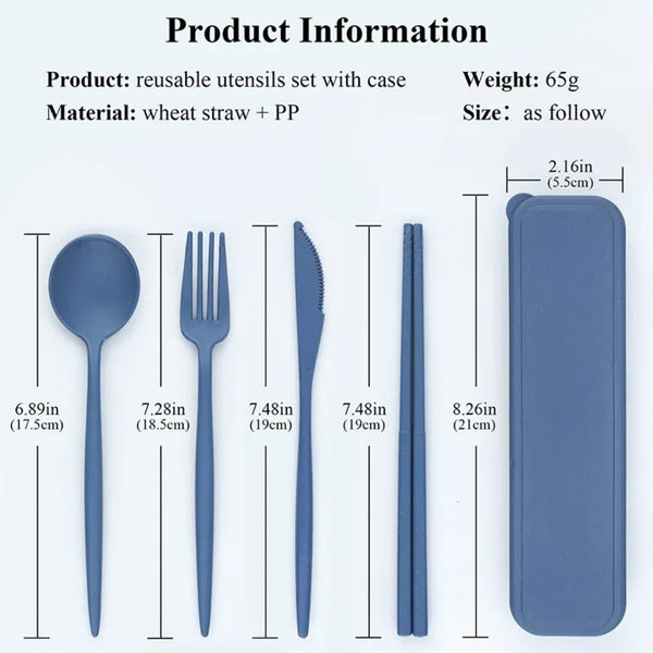 4Pcs Wheat Straw Dinnerware Set Portable Tableware Knife Fork Spoon Eco-Friendly Travel Cutlery Set Utensil Box Chopsticks Set