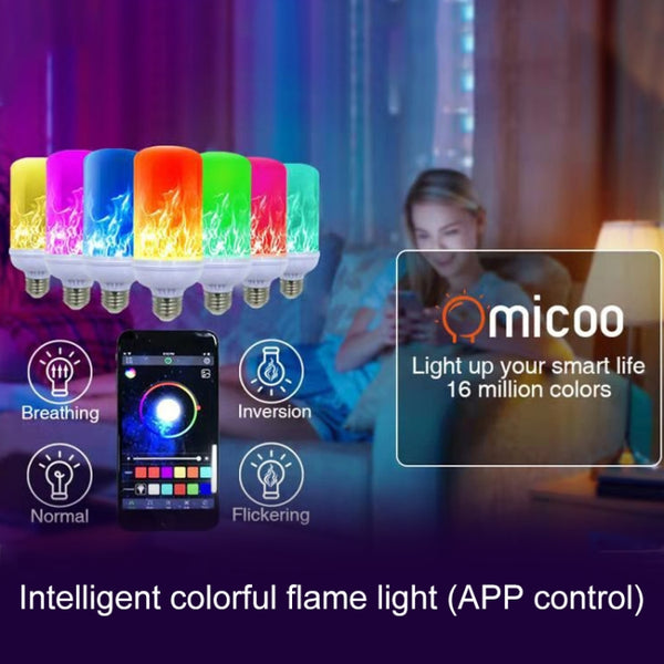 Smart Voice Control E27 Colorful Light Bulb Simulation Flame Light LED App Control One-To-Many Lights