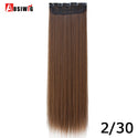 AOSIWIG Long Straight Natural Fake Hairpieces Black Brown Color  High Temperture Synthetic 5 Clip in Hair Extensions for Women