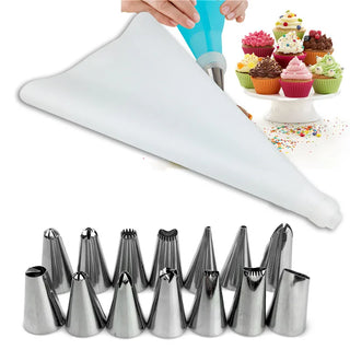 Buy white 16pc/Set DIY Kitchen Baking Cake Decorating Tool Silicone Icing Piping Cream Pastry Bag Stainless Steel Nozzle Converter Tools