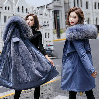 Buy blue Fashion Winter Jacket Women Warm Coat Long Female Jacket Plus Size 5XL Ladies Parka Winter Coat Women Fur Collar Hooded Outwear