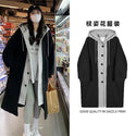 Autumn and Winter Korean Version the New Fake Two Long Cardigan Coat Female Y2K Fashion Lamb Hair Lazy Wind Hooded Woolen Coats