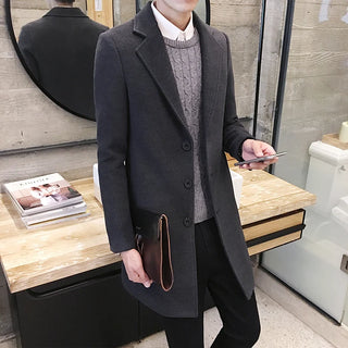 Buy dark-grey Leisure Long Sections Woolen Coats