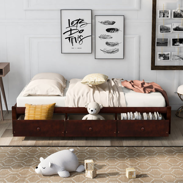 Orisfur. Twin Size Platform Storage Bed With 3 Drawers