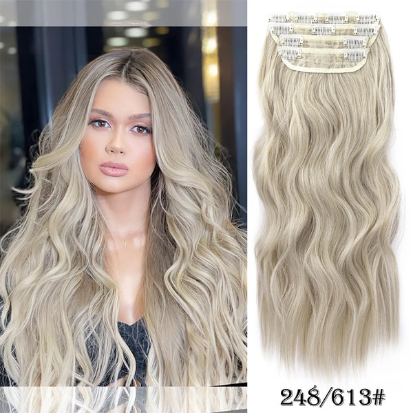 4Pcs/Set 20Inch Synthetic Hair Clip in Long Wavy Thick Hairpieces