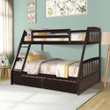 Solid Wood Twin Over Full Bunk Bed With Two Storage Drawers, Espresso