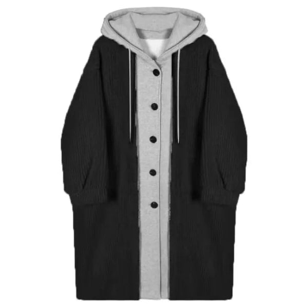 Autumn and Winter Korean Version the New Fake Two Long Cardigan Coat Female Y2K Fashion Lamb Hair Lazy Wind Hooded Woolen Coats