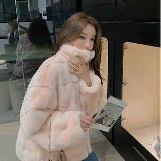 Buy pink-fur-coat Faux Fur Coat for Women,Long Sleeve,Plush Jacket for Ladies,Korean Fashion,Artificial Mink, Fluffy Zipper Overcoats,Winter 2024