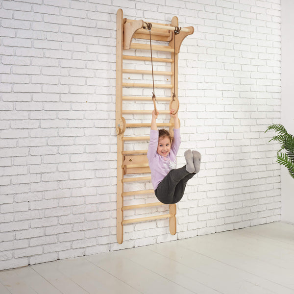 3in1 Wooden Swedish Wall / Climbing Ladder for Children + Swing Set + Slide Board