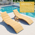 Outdoor Patio Wood Portable Extended Chaise Lounge Set With Foldable Tea Table for Balcony, Poolside, Garden, Brown