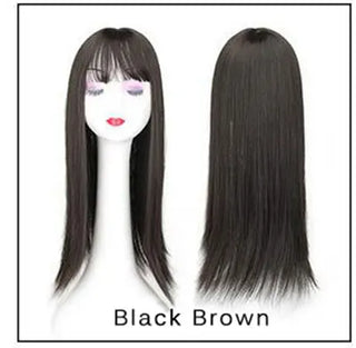 Buy black-brown Gres Blonde Synthetic Hair Piece Women 3 Clips in Hair Extension With Bangs 22&quot; Long High Temperature Fiber Brown/Grey/Black