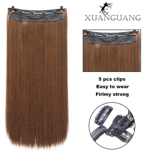 XUANGUANG Long Synthetic Hair 5 Clips in Hair Extension Heat Resistant Hairpiece Natural Wavy Hair Piece