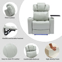 PU Leather Power Recliner Individual Seat Home Theater Recliner With Cooling Cup Holder, Bluetooth Speaker, LED Lights,