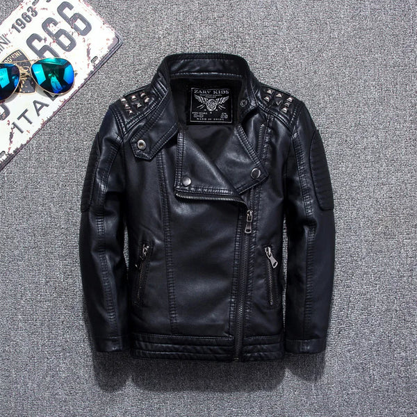 Children's Leather Jackets 2022 New Autumn Winter Boy's Rivets PU Leather Jacket Fashion Kids Coats