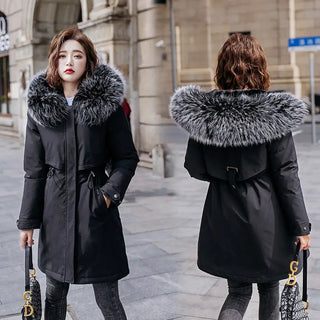 Buy black Fashion Winter Jacket Women Warm Coat Long Female Jacket Plus Size 5XL Ladies Parka Winter Coat Women Fur Collar Hooded Outwear