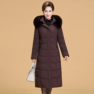 Buy brown 2023 New Winter Jacket Women Hooded Fur Collar X-Long Thicken Middle-Aged Womens Winter Coats Cotton Long Parkas High Quality