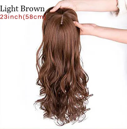 Natural Wave Women Synthetic Hair Light Brown One-Piece Hair Extension With Bangs High Temperature Fiber Clip-In Hairpieces