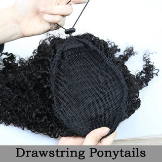 Buy drawstring Afro Kinky Curly Ponytail Remy Hair Pieces for Women Natural Black Clip in Ponytails Drawstring 100% Human Hair Dolago Products