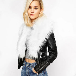 Buy white 2022 Winter Jackets Women Basic Coats Fashion Faux PU Leather Winter Jackets Women Artificial Fur Collar Coat Female Outerwear