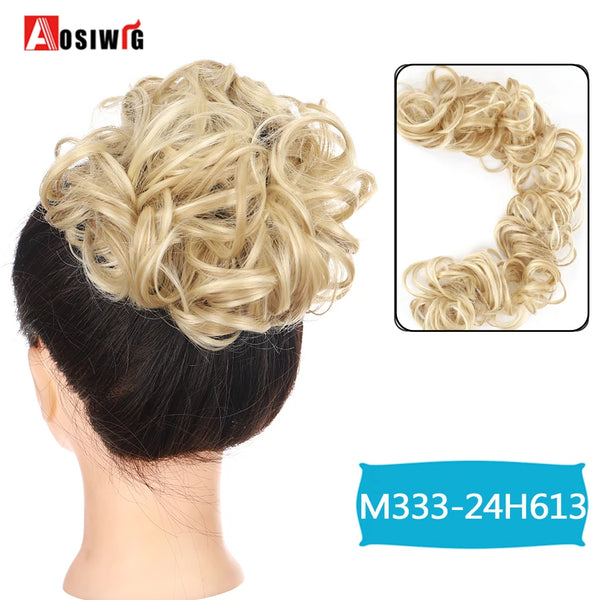 AOSIWIG Synthetic Long Curly Chignons Hair Tails Clip in Hair Extensions Fake Hair Pieces Heat Resistant Chignons for Women