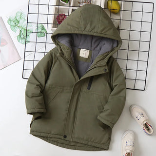 Buy army-green IYEAL Kids Boys Winter Coat Children Zipper Clothing Long Sleeve Hooded Windproof  Jackets Warm Coats Clothes for 4-12 Years