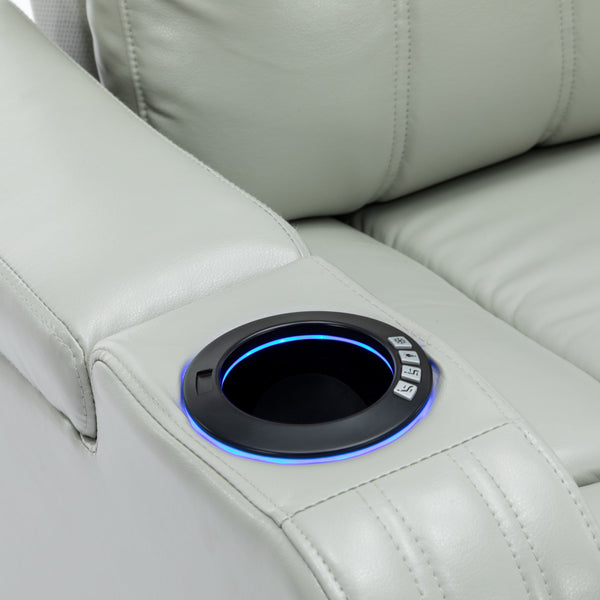 PU Leather Power Recliner Individual Seat Home Theater Recliner With Cooling Cup Holder, Bluetooth Speaker, LED Lights,