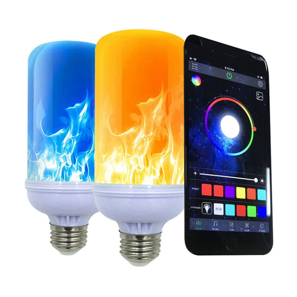 Smart Voice Control E27 Colorful Light Bulb Simulation Flame Light LED App Control One-To-Many Lights