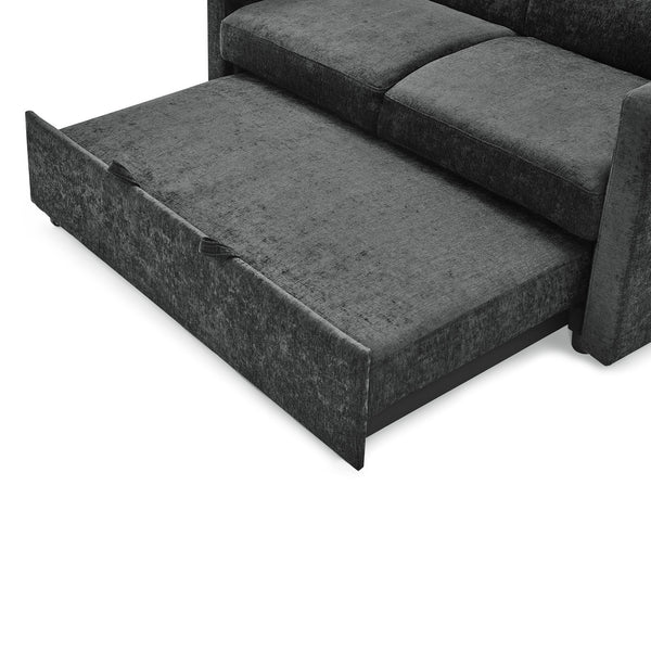 Loveseats Sofa Bed With Pull-Out Bed,Adjsutable Back and Two Arm Pocket,Black (54.5"x33"x31.5")